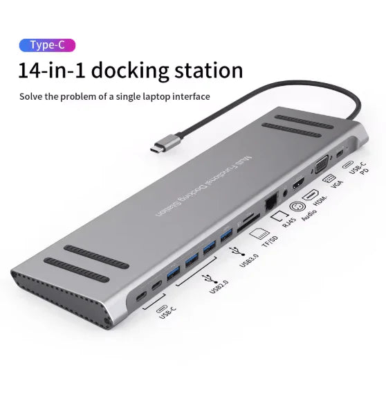 14-in-1 USB-C Docking Station  محطة توصيل USB-C متعددة المنافذ 14 في 1